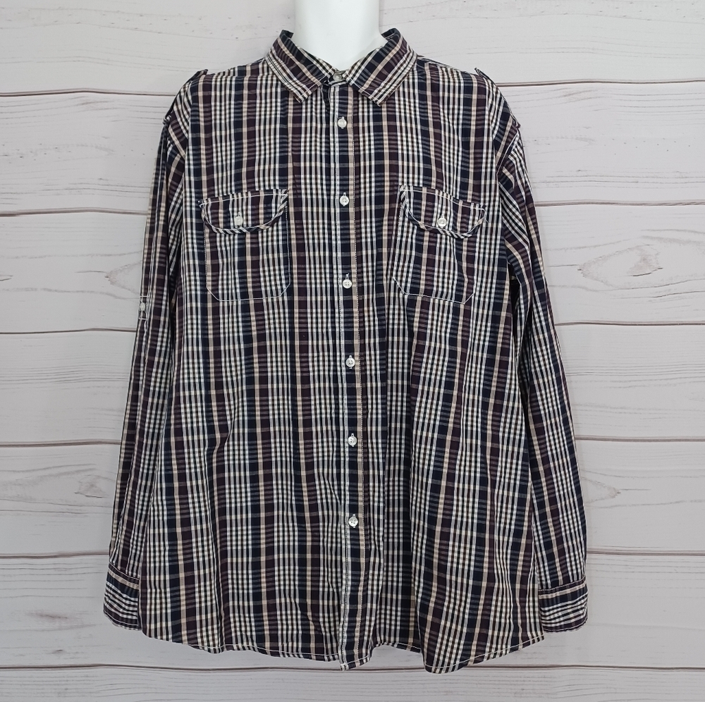 PD&C AUTHENTIC Plaid Men's Cotton Academia Preppy Button Down Shirt Top